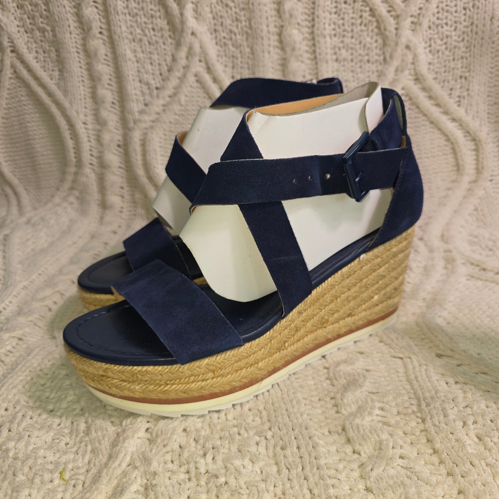 Marc‎ Fisher Navy Suede Leather Espadrille Wedge Sandals Women 9M Excellent